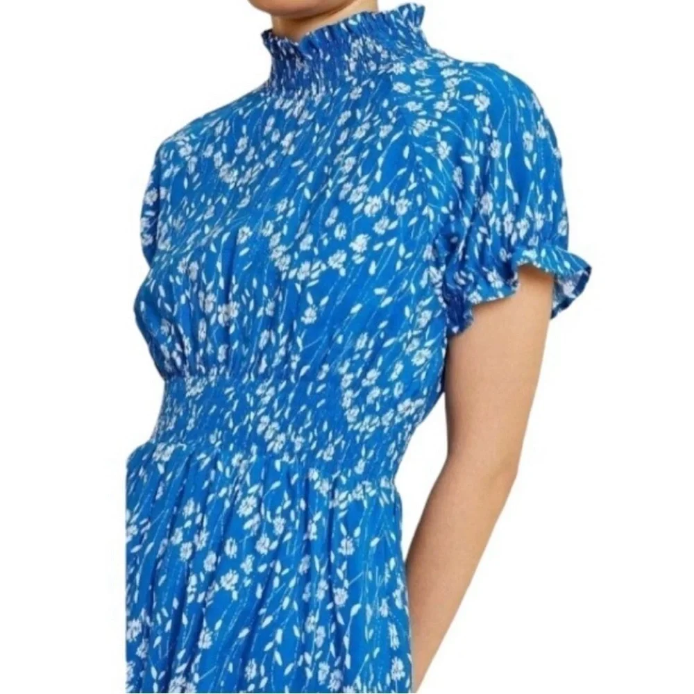 Hayden Blue Floral Smocked Neck Mini Dress Short Sleeve